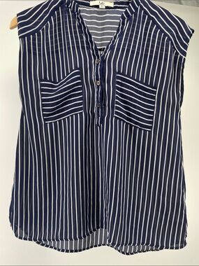 Ya Los Angeles Navy and White Striped Button Tank